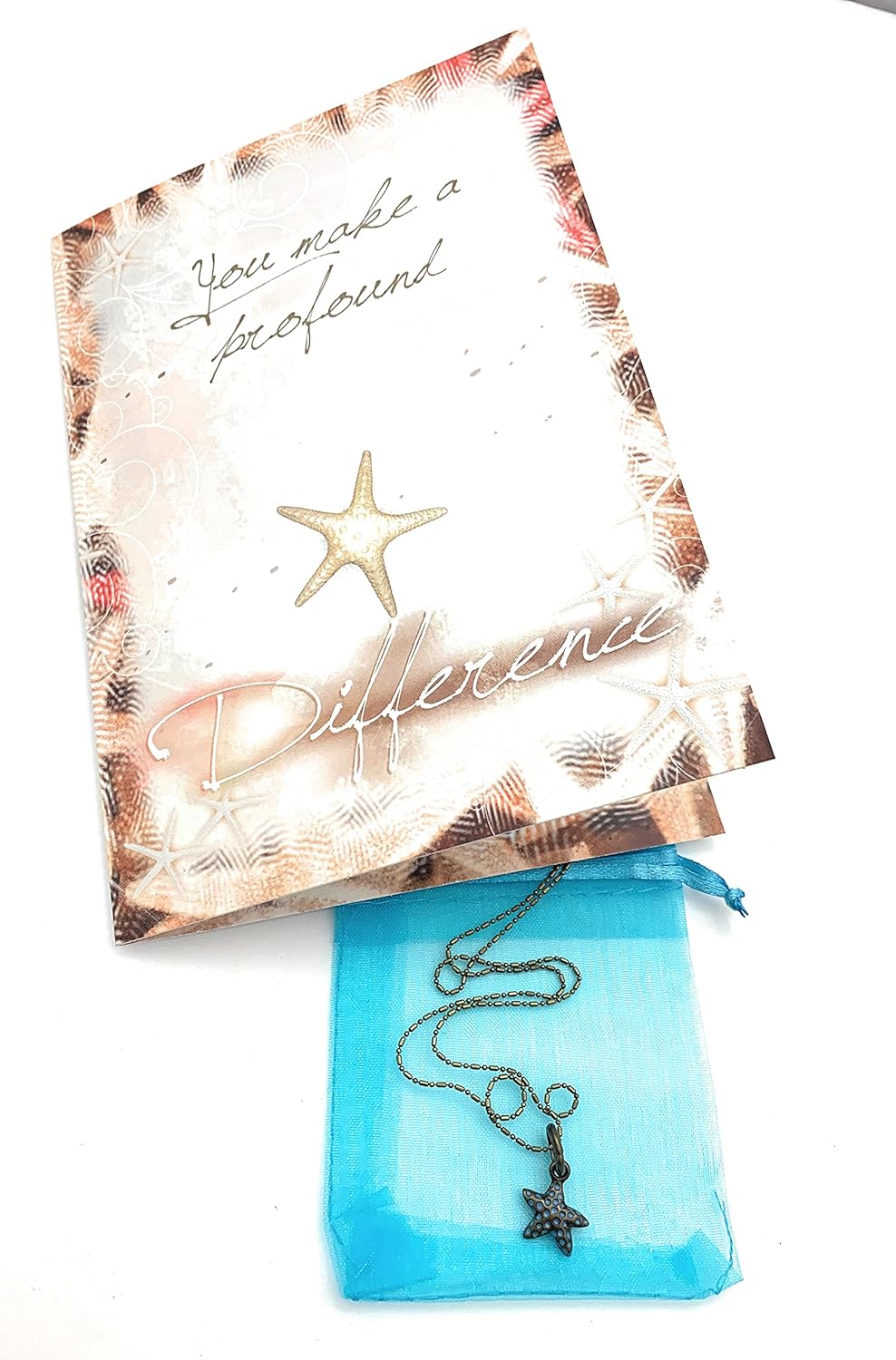 Smiling Wisdom - Bulk 3 Gifts - Starfish Story You Make Profound Difference Greeting Cards - Hand Painted Aqua Enamel Bubble Charm - Show Appreciation to Friend, Volunteer, Teenager - Bronze
