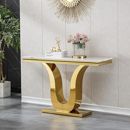 Miniatura 30 de SSLine Mesa de Centro Rectangular de Mármol Sintético para Sala de Estar, Mesa Central Moderna de Mármol Blanco de Lujo con Base de Diamante Mesa de