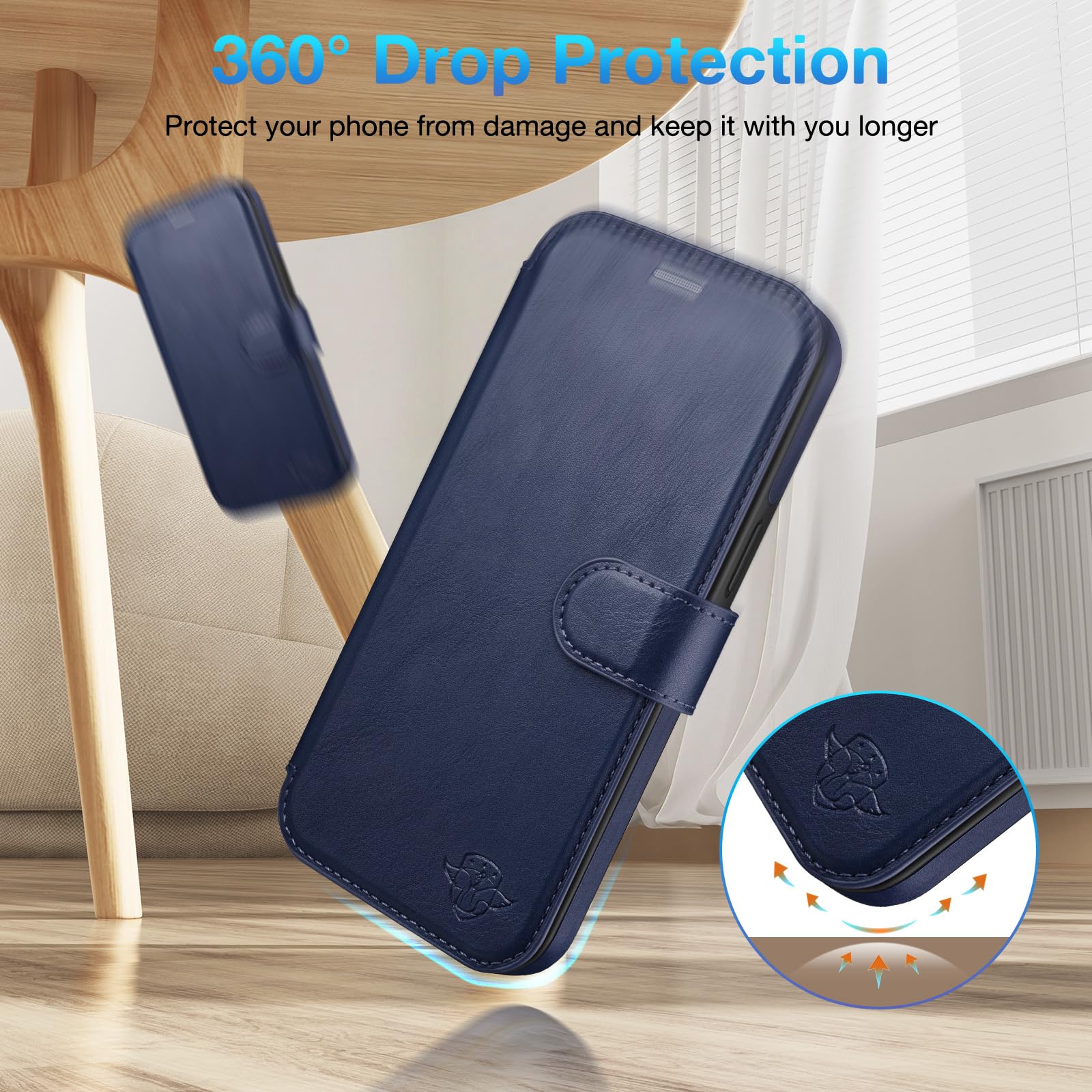 Custodia a portafoglio per iPhone 13 Pro Max 17 cm [cavalletto invisibile integrato] [ricarica wireless] [3 slot per schede e blocco RFID] [pelle PU] custodia protettiva per donne uomini per