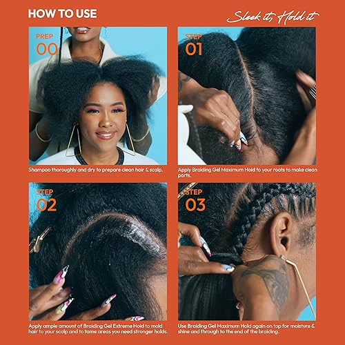 Miniatura 4 de Red by Kiss Gel de trenzado para trenzas de caja, cornrows, hidratante, acondicionador, añade alto brillo, enriquecido con aceite de ricino negro