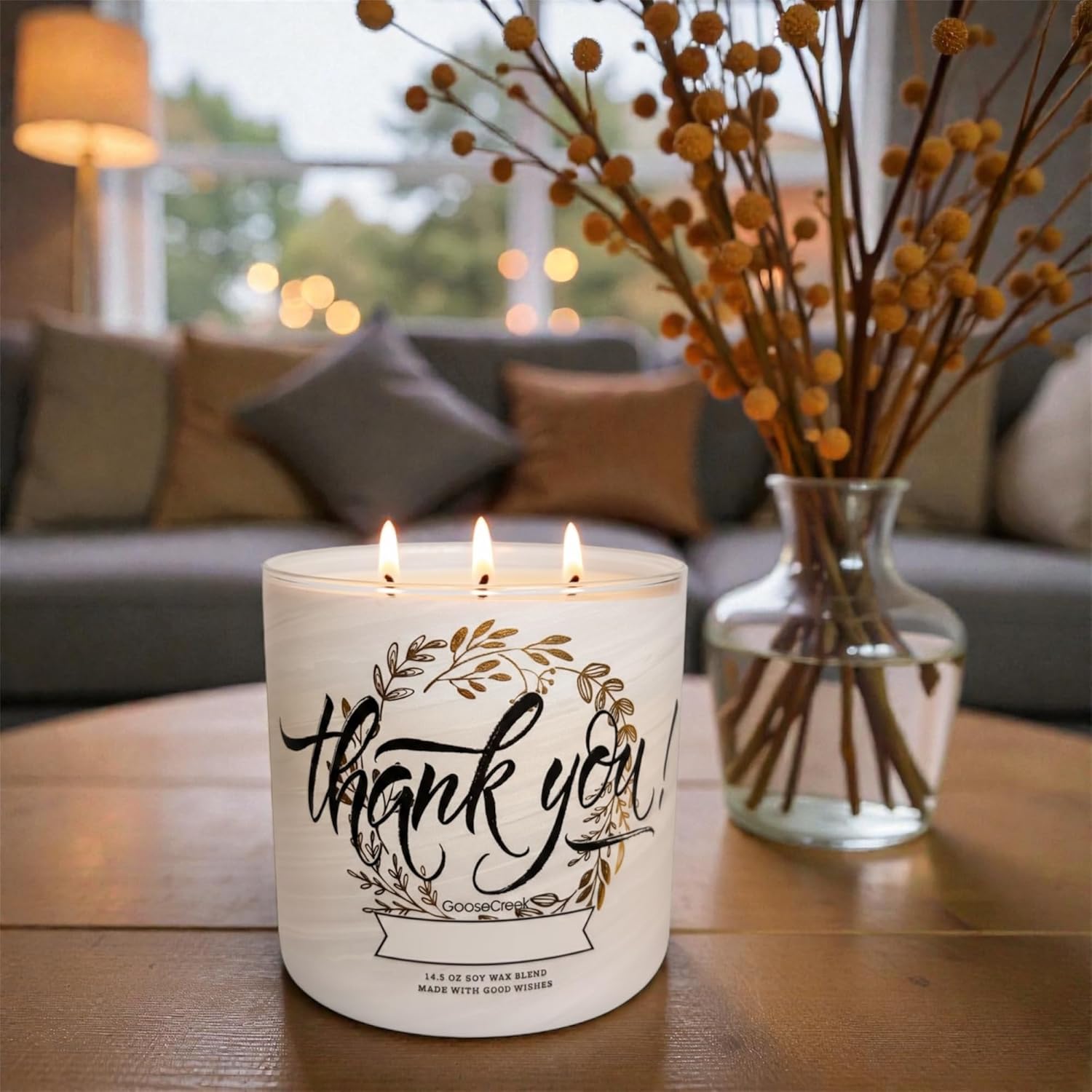 Thank You Candle, 3-Wick Soy Wax Blend, 14.5 oz, Berry Scented & as a Gift Artisanal soap Strawberry Shortcake