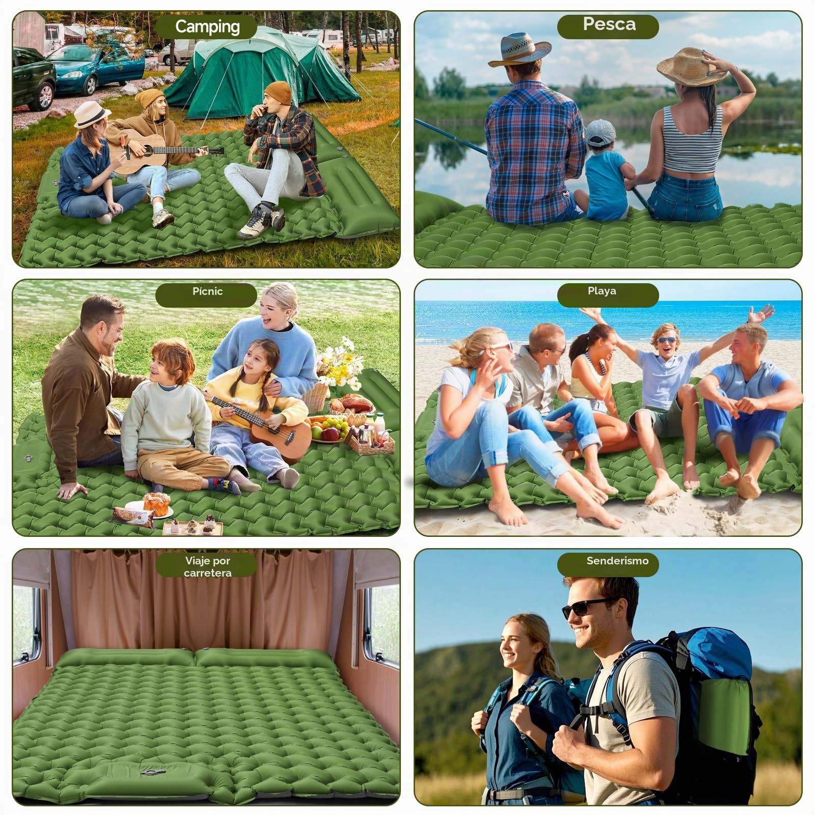 Colchoneta isotérmica para Camping para 2 Personas, 200 x 130 cm, colchón Hinchable de Aire Doble, Ultraligero, Resistente al Agua, para Exteriores, Senderismo, Tienda de campaña, Playa