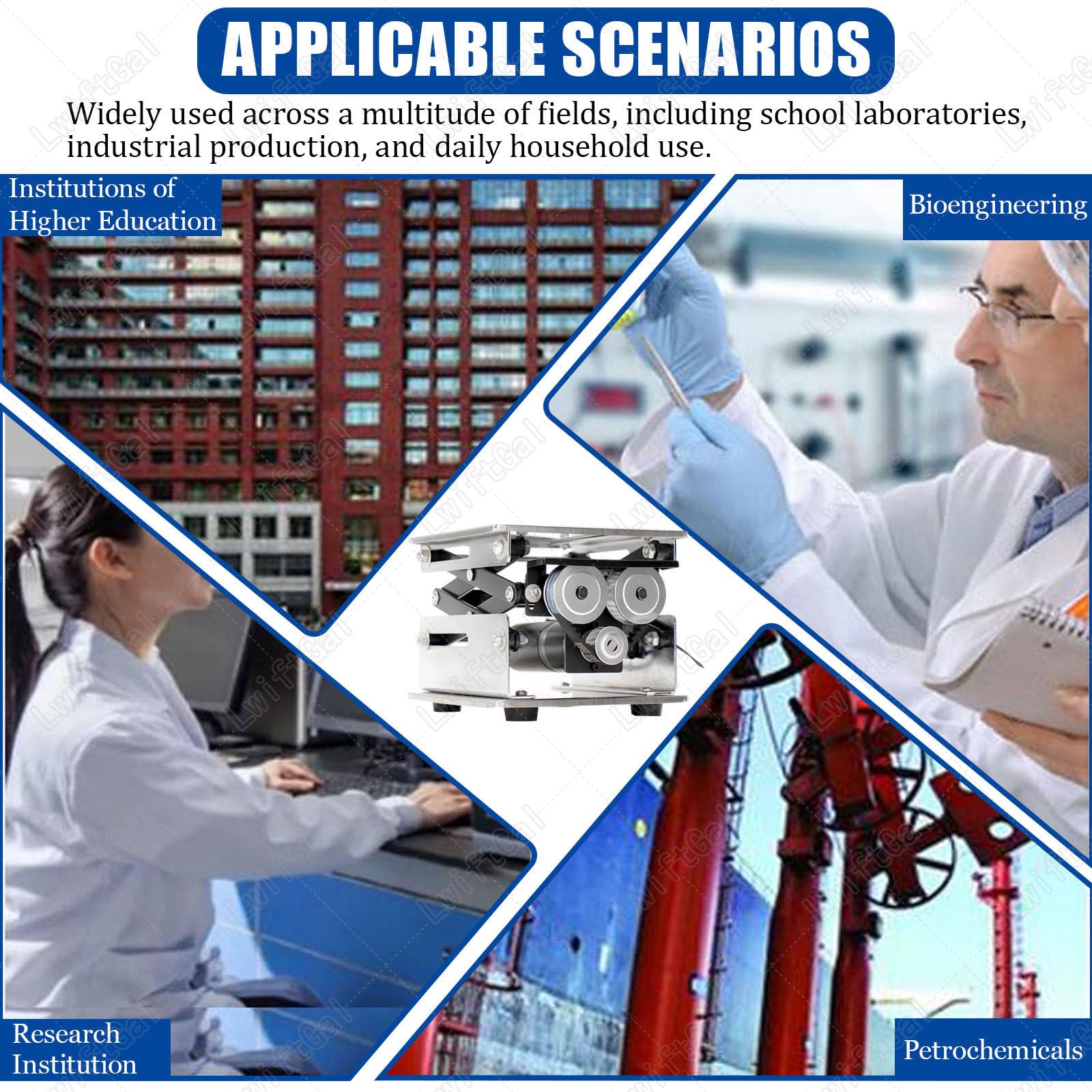 Sollevamento elettrico in acciaio inox con telecomando, capacità 10 kg, altezza regolabile per laboratorio e ricerca scientifica, 200 x 200 mm