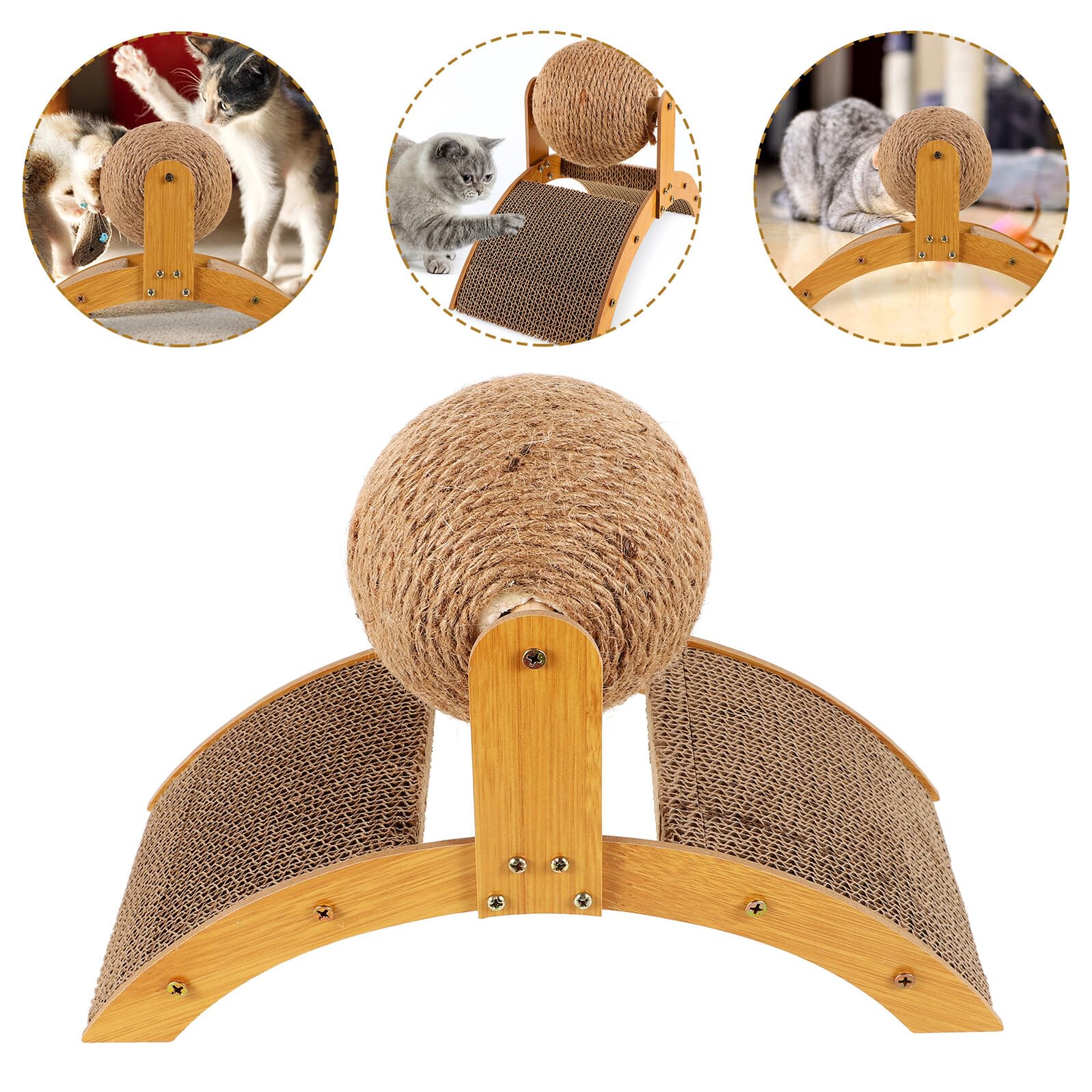Palla Tiragraffi per Gatti in Legno Giallo Design Verticale Stabile per Gattini e Gatti Medi, Giocattolo Interattivo da Interno per Protezione Mobili e Divertimento