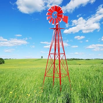 Large 8ft Windmill Yard Garden Metal Ornamental Wind Mill for Garden Lawn Backyardred