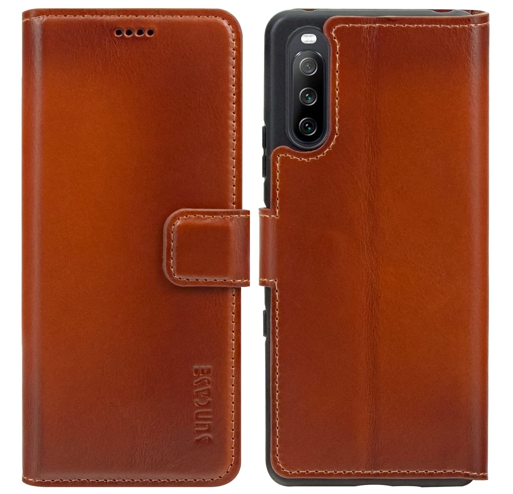 Suncase Book-Style Ledertasche Für Sony Xperia 10 III (2021) – Slim Fit Mit 3 Kartenfächern & Standfunktion