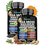 Adndale Sea Moss Black Seed Oil Ashwagandha Ginger Capsules, Sea Moss Capsules with Black Seed Oil, Ashwagandha, Turmeric, Moringa, Bladderwrack, Burdock Root, Manuka Honey, Cinnamon, 180 Count