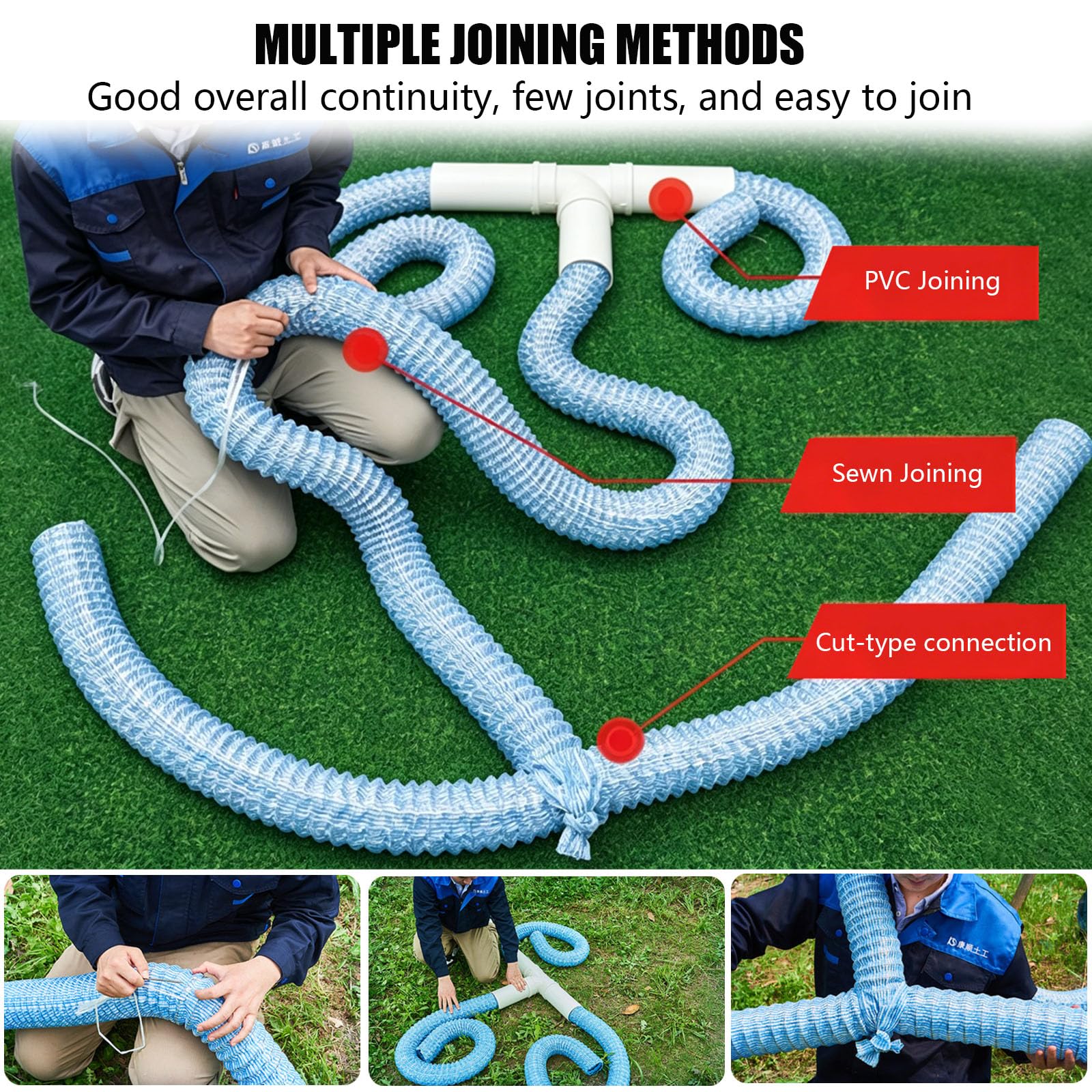Tubo di scarico ondulato da 10,2 cm, in PVC, morbido, per infiltrazione francese, per rimozione dell'acqua sotto la superficie, per giardino, prato, cortile, sistema di drenaggio