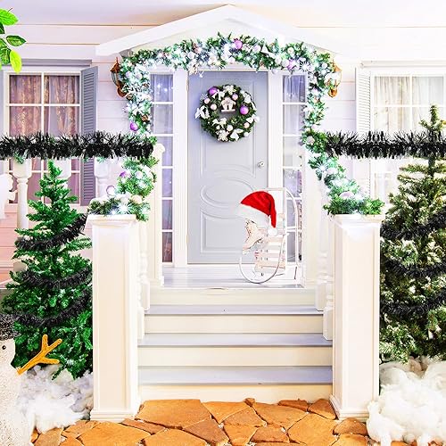 Miniatura 5 de Guirnalda de oropel de Navidad de 39.4 pies, guirnalda metálica giratoria, adornos colgantes brillantes para árbol de Navidad, suministros de