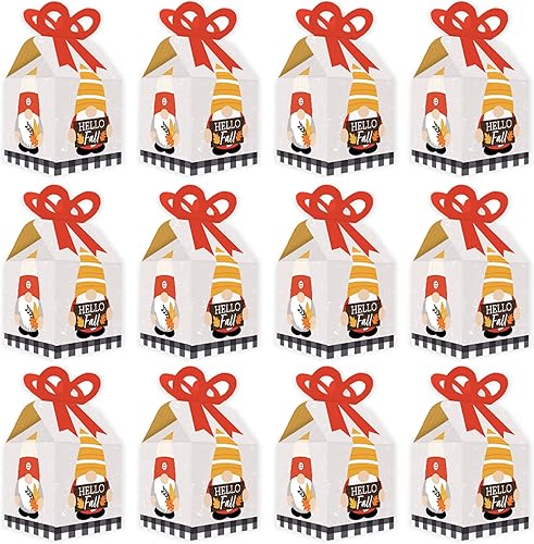 Miniatura 4 de Big Dot of Happiness Gnomos de otoño  Cajas de regalo cuadradas  Cajas de lazo para fiesta de cosecha de otoño  Juego de 12