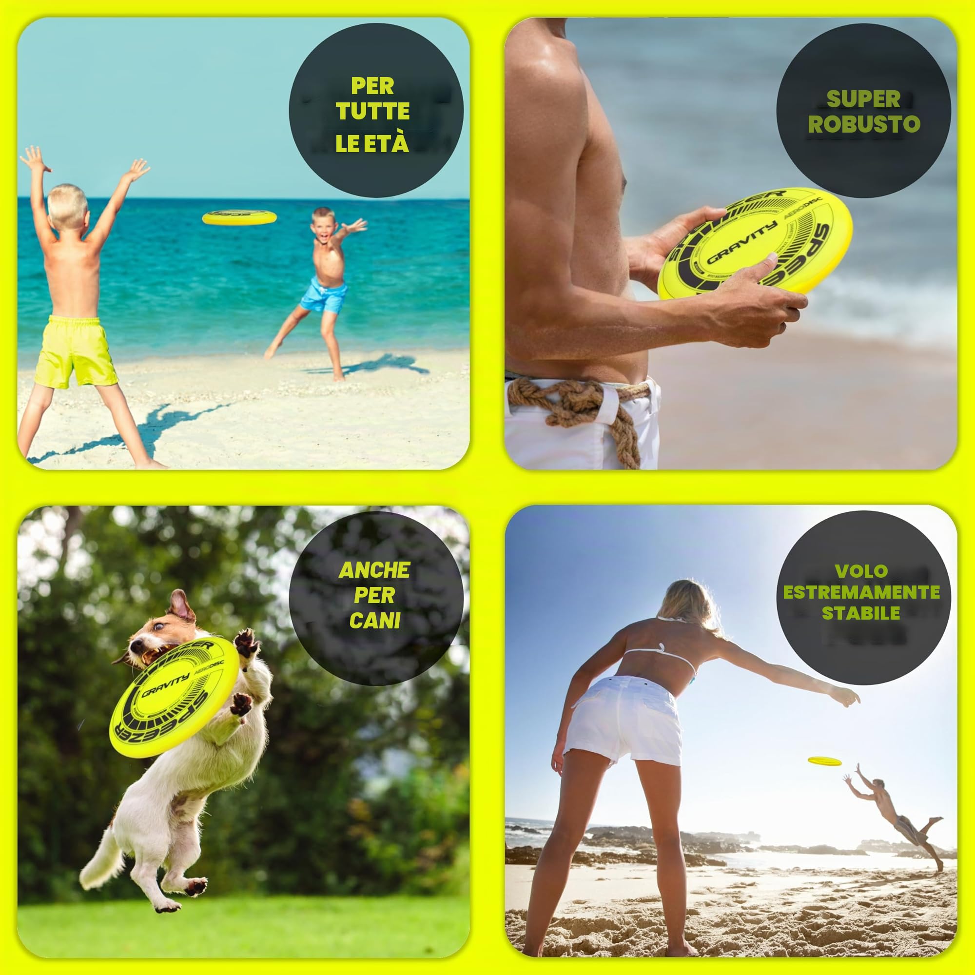 SPEEZER Gravity Frisbee 175 g – Disco da lancio professionale giallo neon per bambini adulti – Ultimate Flying Disc giocattolo da spiaggia