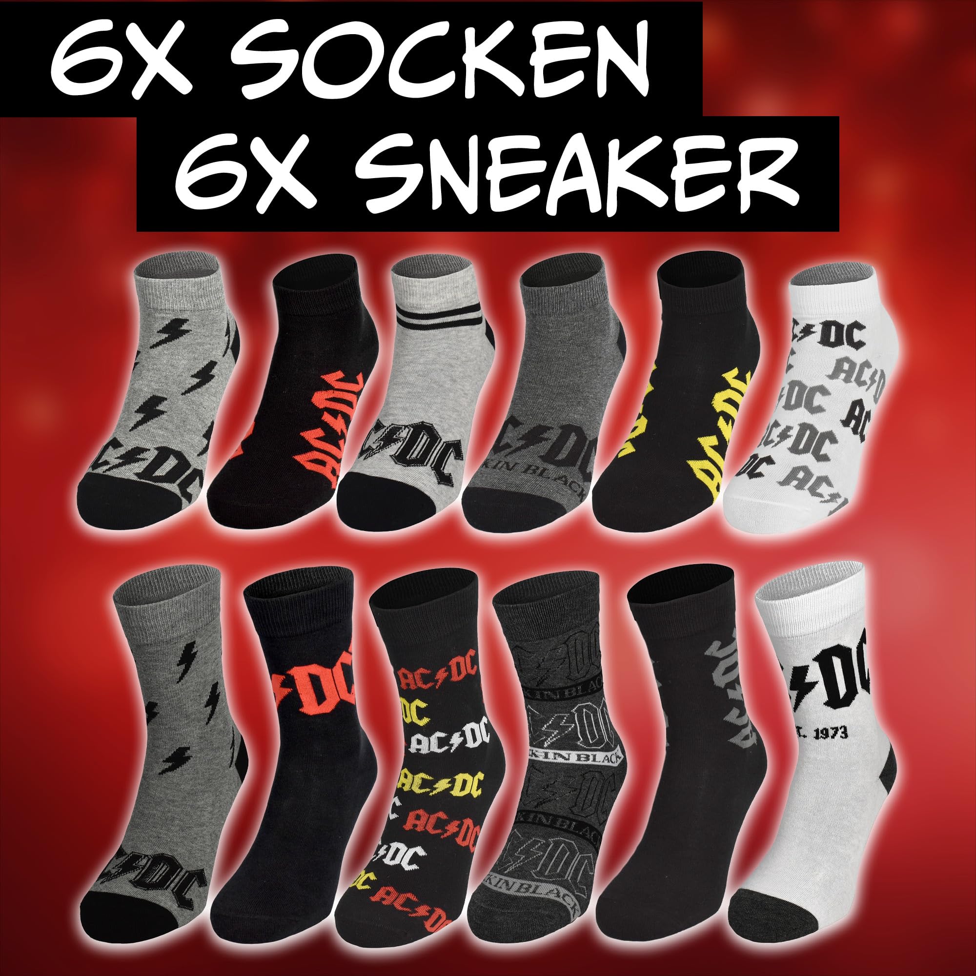 Calendrier de l'Avent AC/DC avec 12 paires de chaussettes Taille 40-45 pour homme ACDC Rockband Calendrier de Noël avec baskets et chaussettes longues