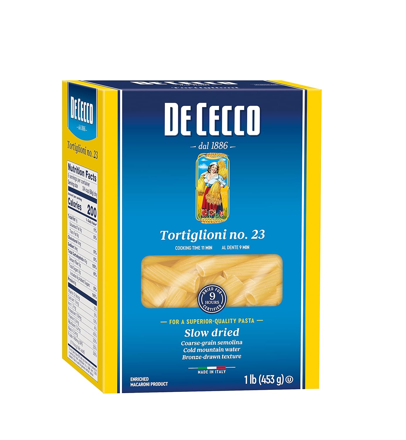 De Cecco Pasta, Tortiglioni No.23, 1 Pound (Pack of 12) - Made in Italy, High in Protein & Iron, Bronze die