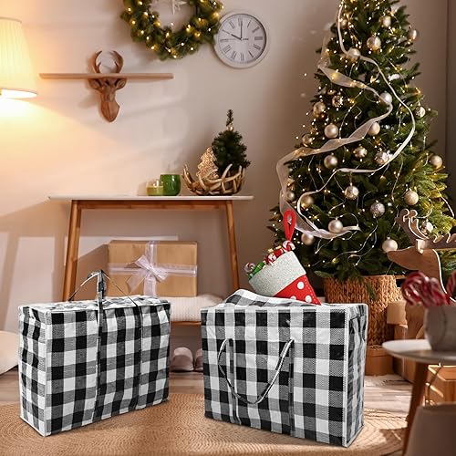 Miniatura 6 de Wesnoy 12 bolsas de almacenamiento extra grandes para árbol de Navidad de 27 x 20 pulgadas, caja de almacenamiento a cuadros de gran tamaño para