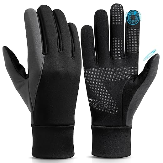 OZERO Mens Winter Gloves, Warm Touch Screen Glove for Smart Phone Texting with Non-Slip Silicone Gel - Thermal Windproof and Waterproof for Driving Cycling Running - Black (Small)