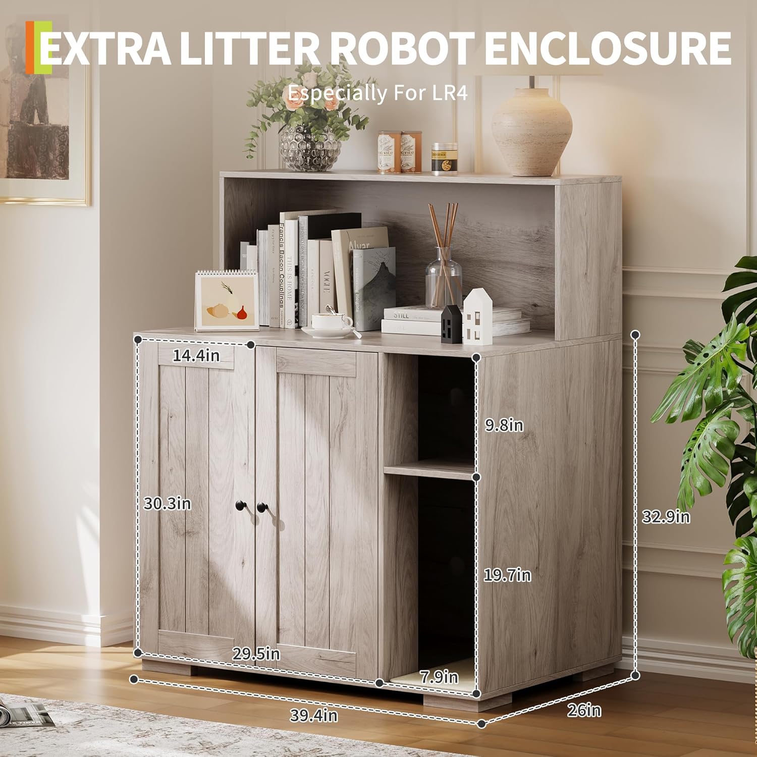 Large Cat Litter Enclosure with Litter Collector, Enclosure for Self-Cleaning Litter Boxes,Adjustable Shelf for Dog Proof,Charging Station, Large Hidden Litter Box for Cat, Cat House