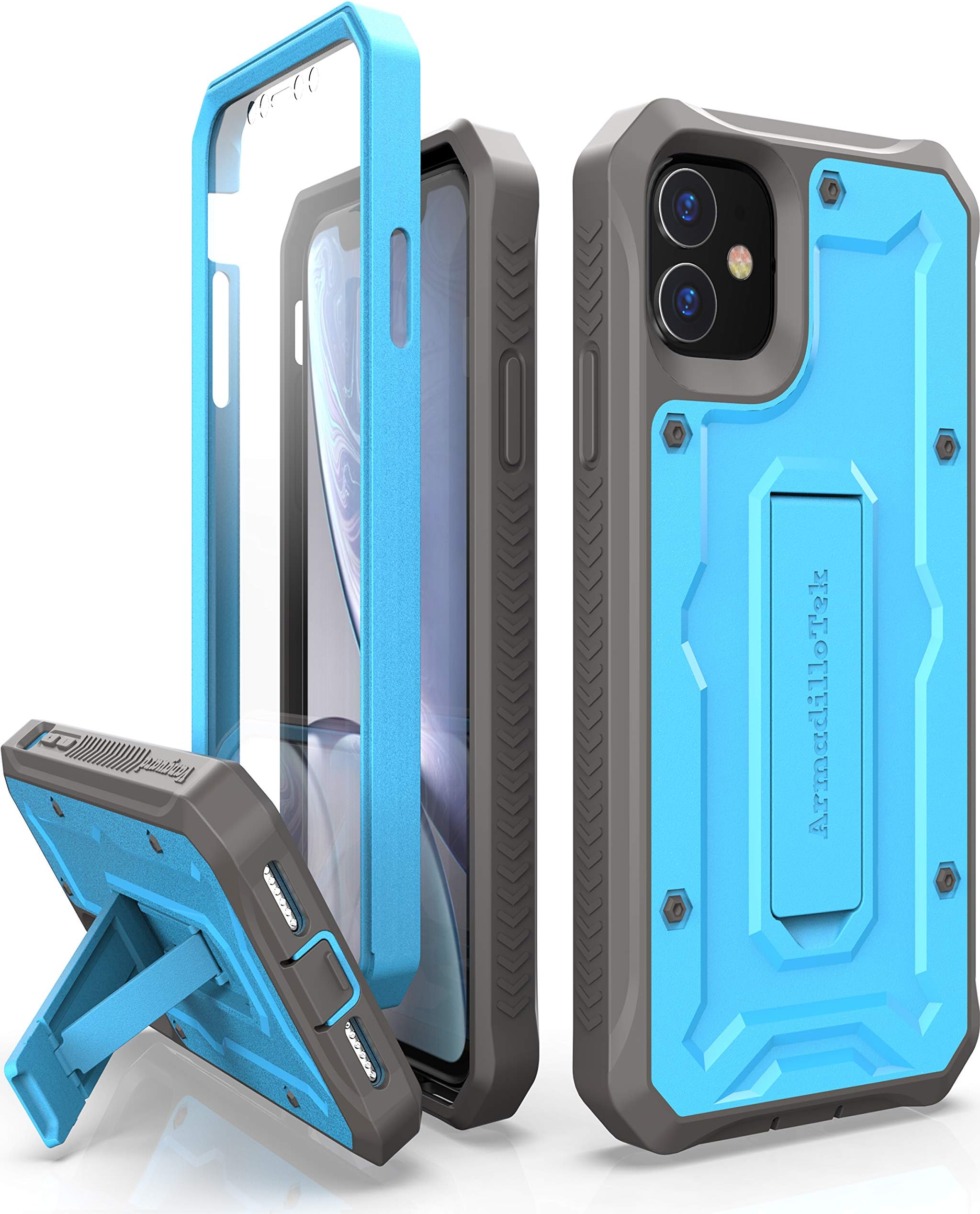 ArmadilloTek Vanguard Case Compatible with iPhone 11 (6.1 inches) Military Grade Full-Body Rugged with Kickstand and Built-in Screen Protector (Blue)