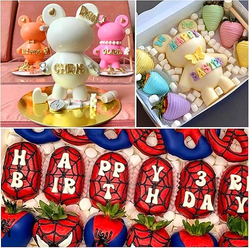 Miniatura 2 de Palksky 4 moldes de silicona para letras para fresas cubiertas de chocolate, moldes de fondant hechos a mano, moldes de números mayúsculas