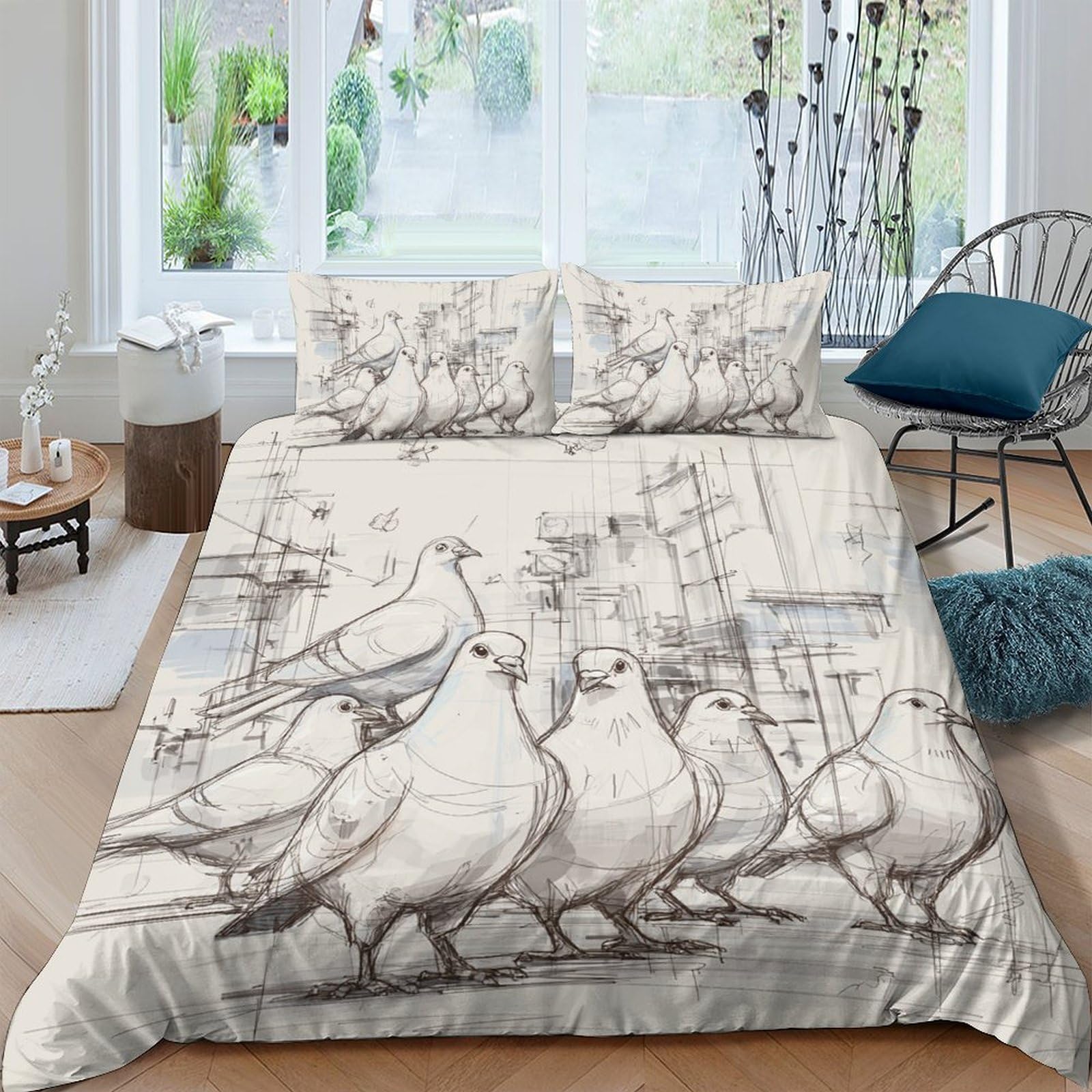 Ctjqhvkz Style-8 3D Printed White Pigeon Fitted Sheet Microfiber Soft Bedroom Decor Grey Bird Mattress Cover For Home Guest Room Single（135X200cm）