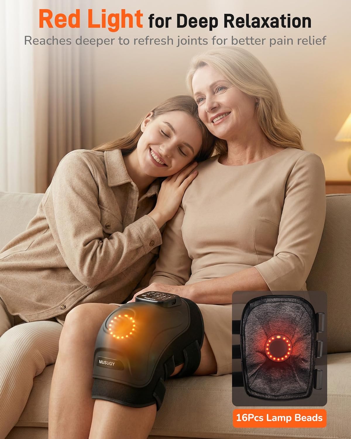 Knee Massager with Heat and Red Light Therapy : 4-in-1 Compression Massage with 14 Chambers & Vibration for Pain Relief, Cordless Home Office Use for Seniors and Active Adults, FSA-HSA Eligible