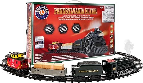 Miniatura 4 de Lionel Pennsylvania Flyer - Juego de tren de juguete con Bluetooth, locomotora, vagones de tren y pista con sonidos auténticos de tren, luces