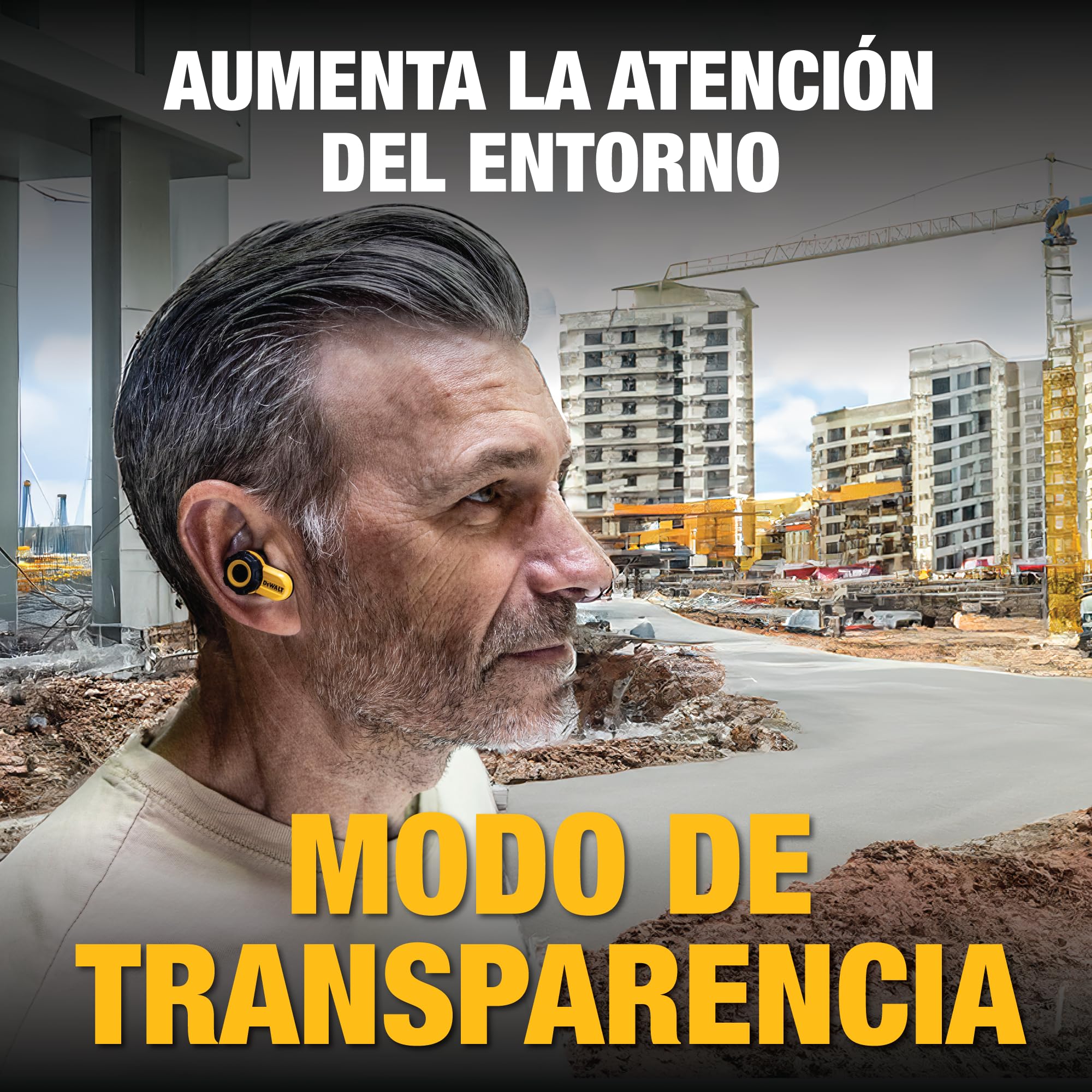 DEWALT Audífonos inalámbricos Jobsite Pro X2 ANC con Bluetooth para Trabajo Pesado, con cancelación Activa de Ruido, 10 h de autonomía (más de 40 h con Estuche), 4 Modos de ecualización, IP54