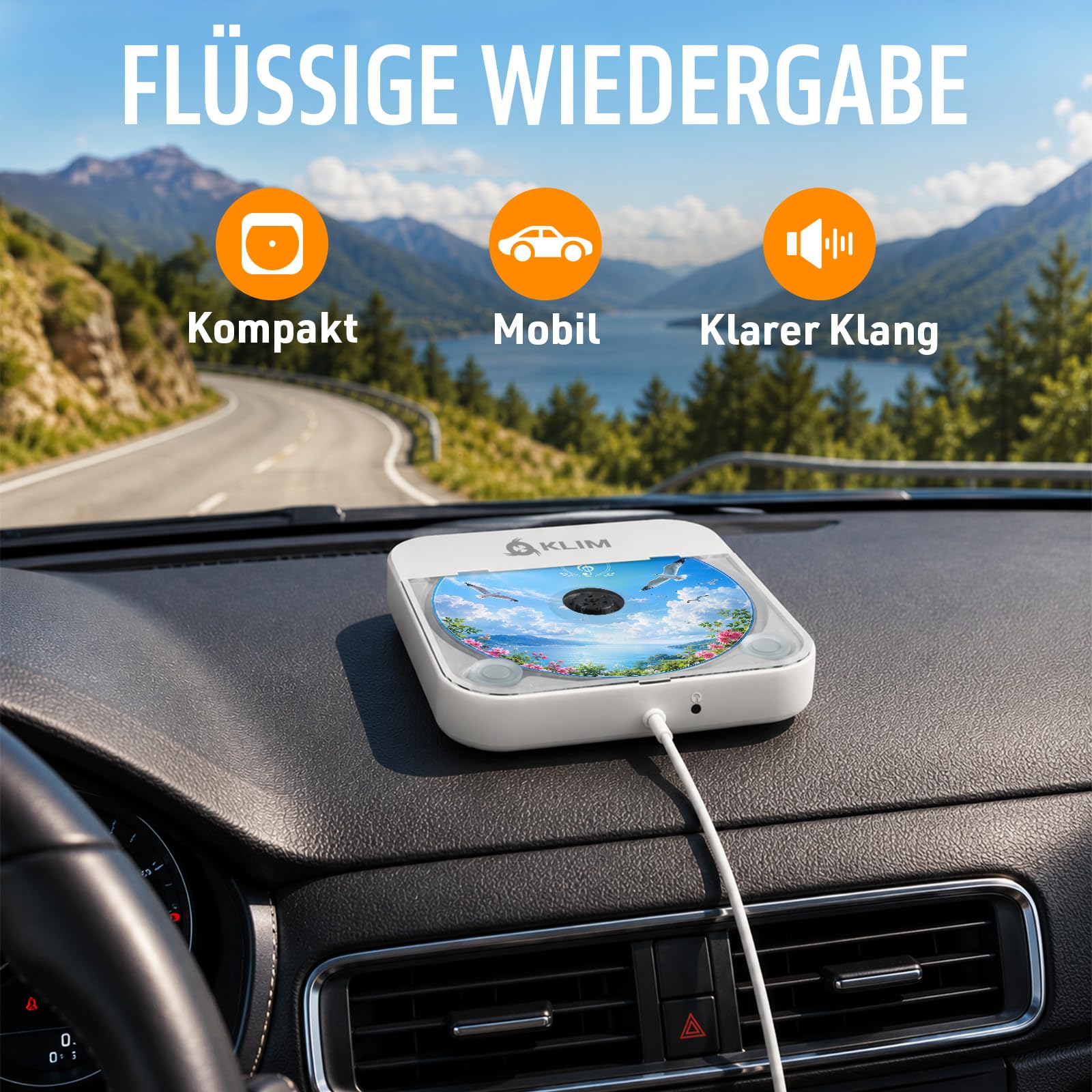 Auto CD Player Tragbar mit USB AUX und Fernbedienung für Fahrzeuge | Stoßfeste Technik ohne komplizierte Installation auch als Laufwerk für Laptops, Weiß
