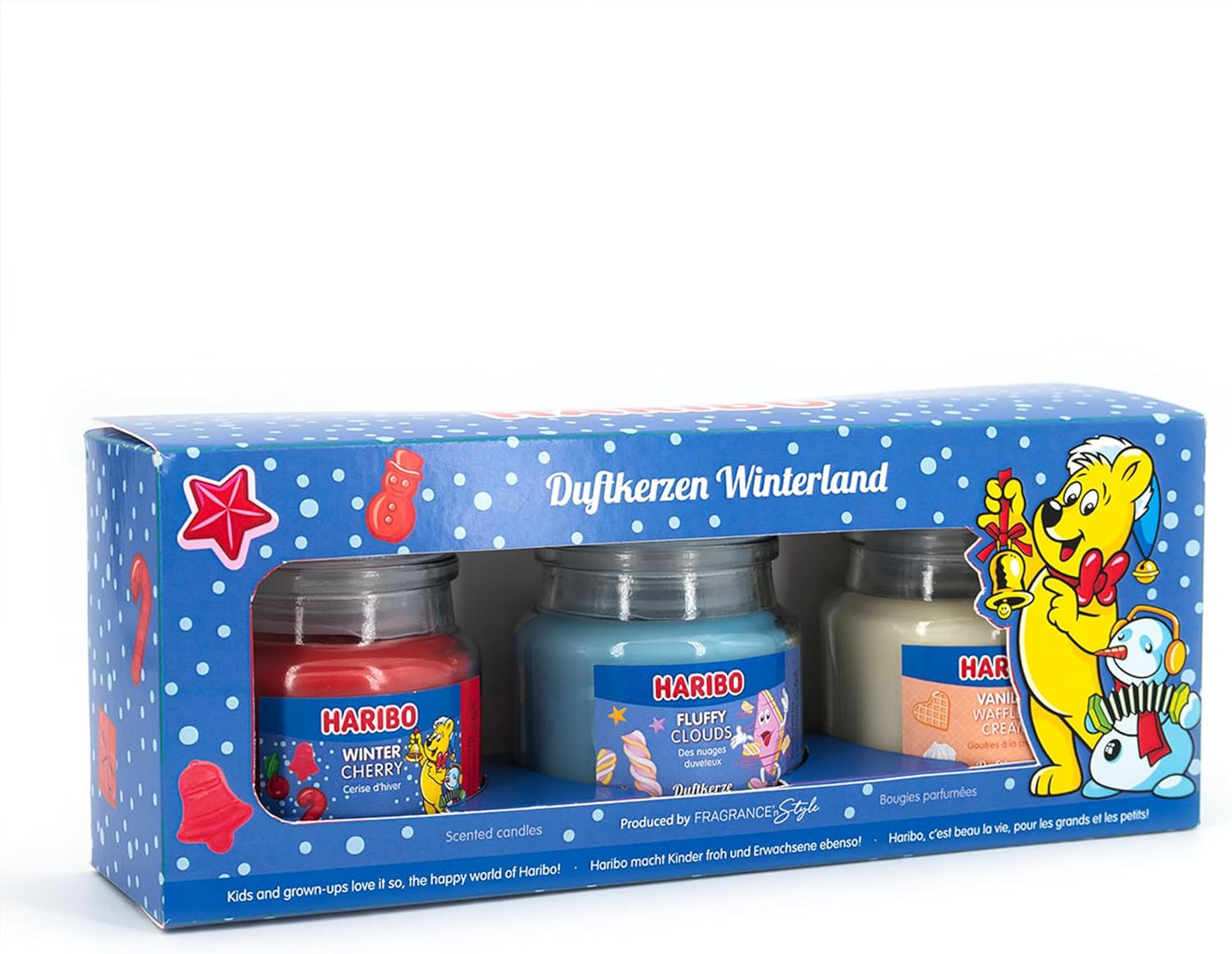 Haribo Scented Candles Gift Set | Winterland | 3 x Scented Candles Winter | Gifts for Women | Candle Set for Home | 3 x 85 g Scented Candles in Glass