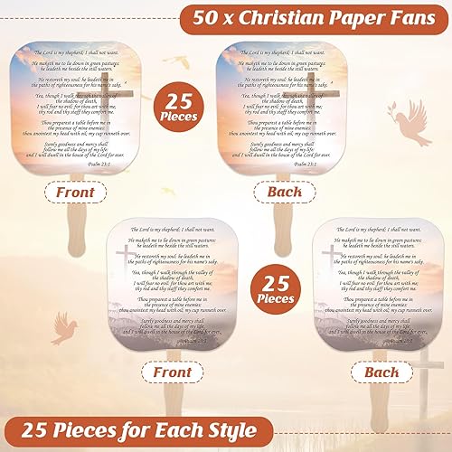 Miniatura 3 de 50 ventiladores religiosos de mano religiosos para la iglesia cristiana, abanicos de papel grueso con mango de madera, abanicos de mano para