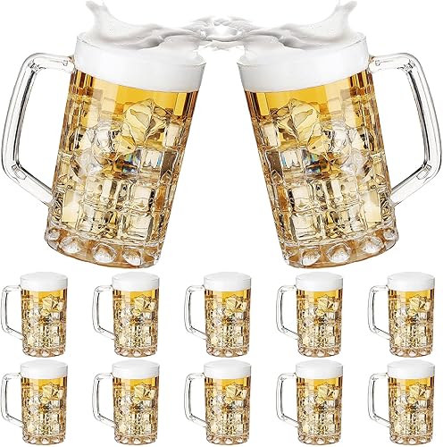 Mifoci 10 tazas de cerveza de plástico con asas, vasos de cerveza transparentes de plástico para bar, hogar, hotel, cóctel, bebidas, jugo de leche,