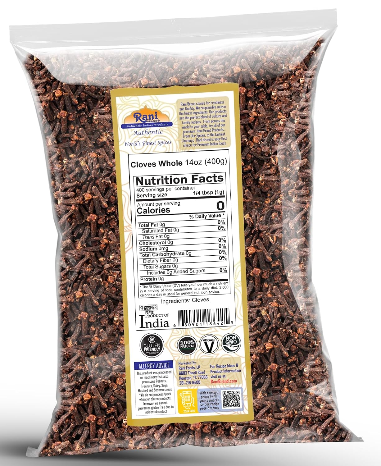 Rani Cloves Whole (Laung) 14oz (400g) Great for Food, Tea, Pomander Balls and Potpourri, Hand Selected, Spice ~ All Natural | NON-GMO | Kosher | Vegan | Gluten Friendly | Indian Origin image 2