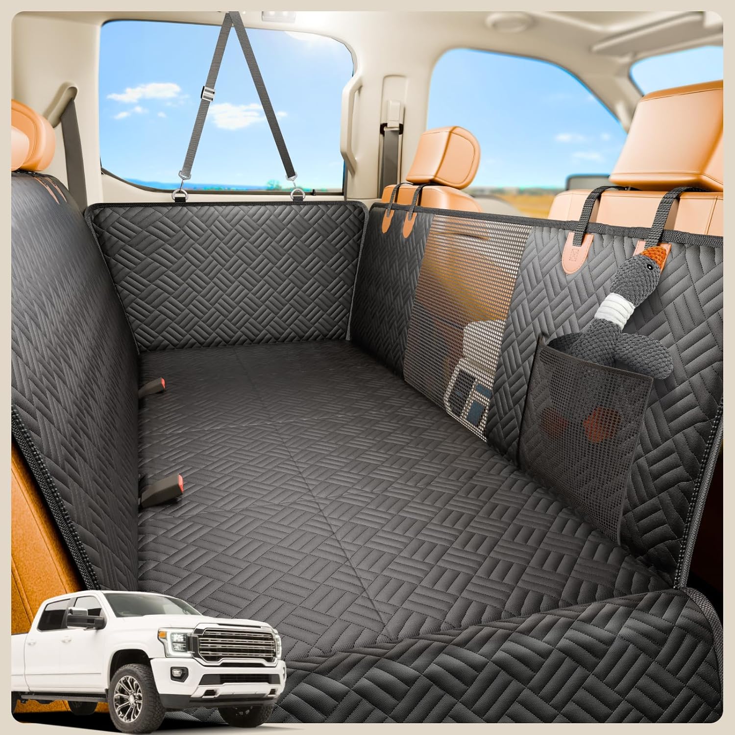 PROZAR Dog Car Seat Cover for Back Seat, Hard Bottom Back Seat Extender for Dogs - Supports 400lbs, Back Seat Pet Cover, Dog Hammock for Full-Size Trucks/SUV