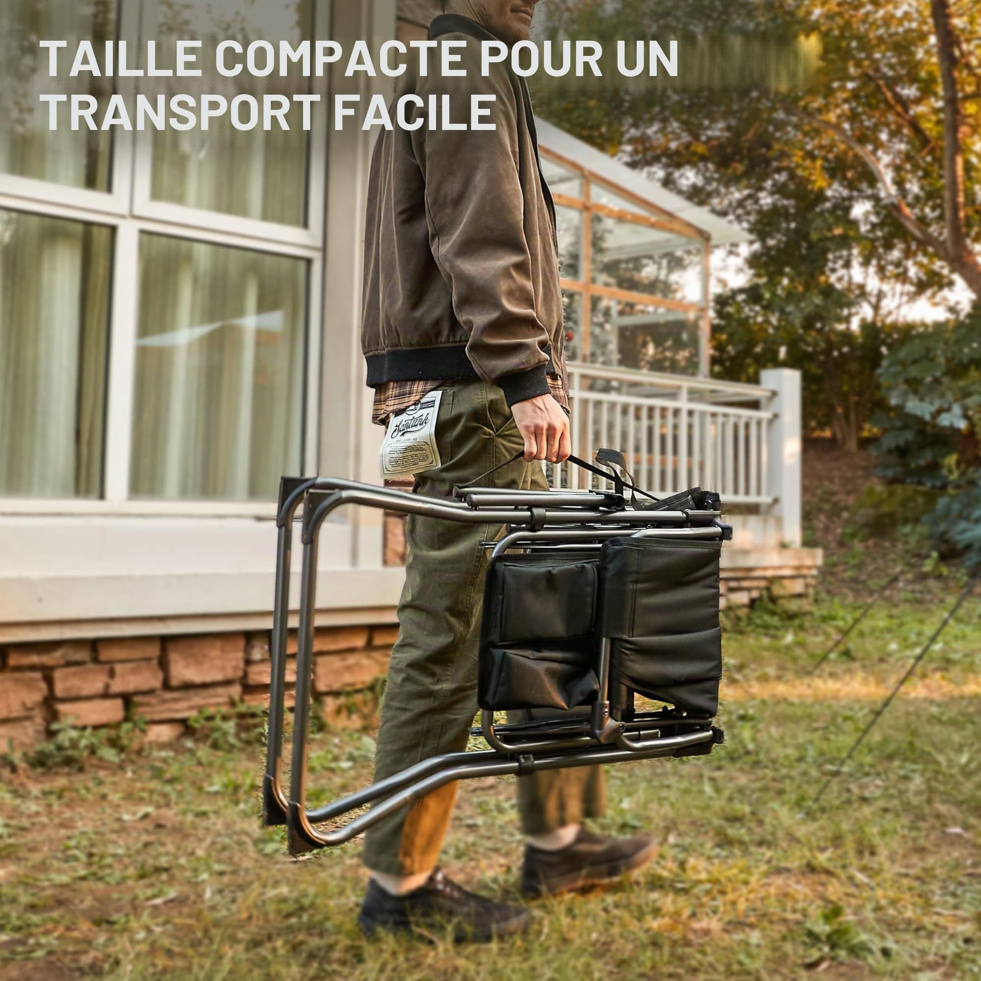 EVER ADVANCED Chaise de Camping Pliante, Hauteur d'assise 78CM, Chaise de Directeur Pliable, Tabouret de Bar Pliable avec Table latérale pour maquilleur, événement Sportif, supporte 160KG Noir
