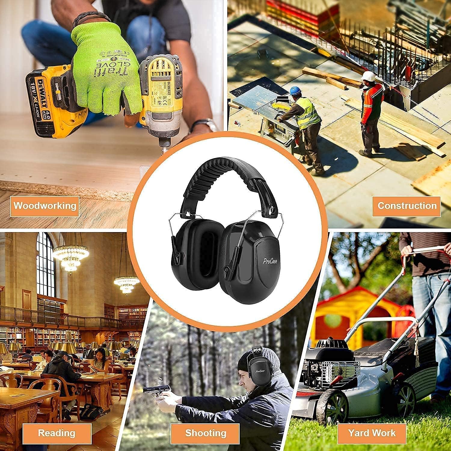 ProCase Noise Reduction Ear Muffs, NRR 28dB Shooters Hearing Protection Headphones Bundle with NRR 35dB Professional Noise Cancelling Ear Defenders for Construction Work Shooting Range Hunting