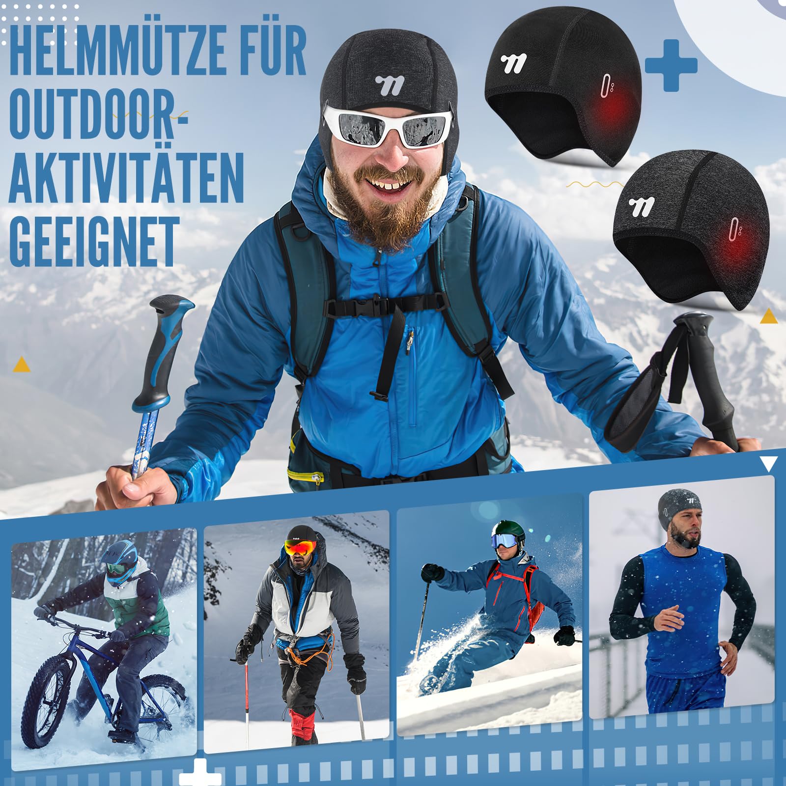 WESTGIRL Czapka rowerowa, czapka pod kask dla mężczyzn i kobiet, ciepła, wiatroszczelna czapka zimowa, czapka sportowa ogrzewacz do biegania, jazdy na rowerze, jazdy na nartach, snowboardzie i motocyklu
