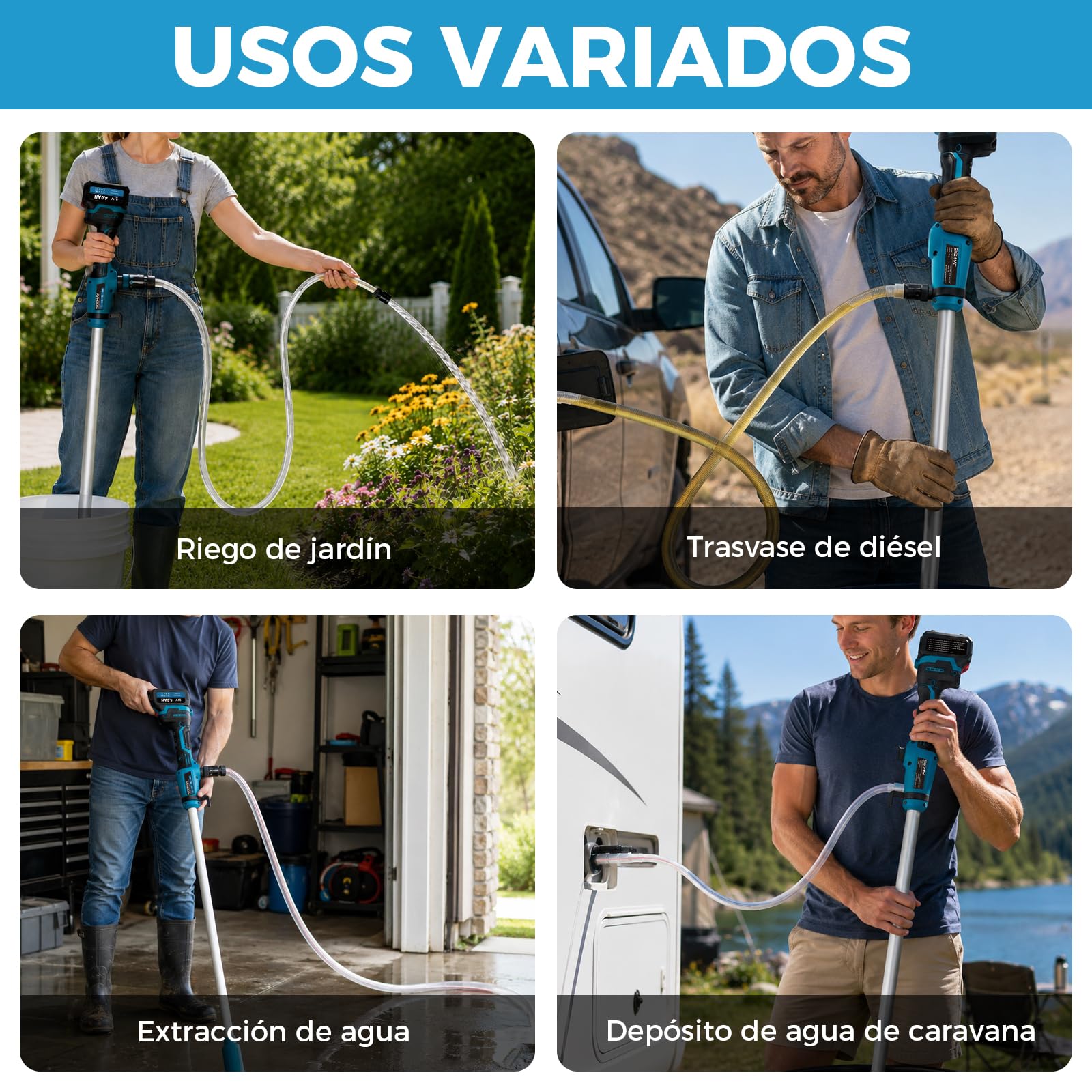 Bomba de Transferencia Inalámbrica, Compatible con Makita 18V LXT Batería, Bomba Eléctrica para Llenado con Pantalla Digital y Parada Automática, 2725 L/h, para Diésel, Agua, Jardín, IBC