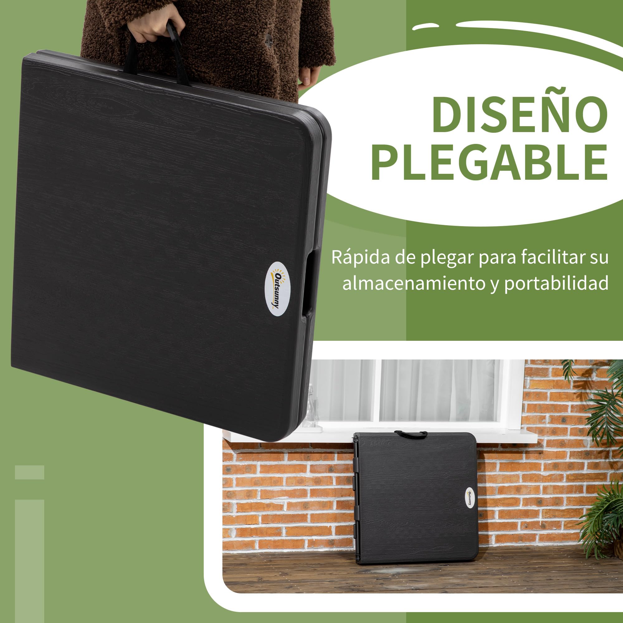 Outsunny Mesa de Jardín Rectangular Plegable 118x60x56-74 cm Gris Oscuro | Mesa de Comedor Exterior, para 4 Personas, Altura Ajustable, Marco de Acero, Patio Terraza Balcón