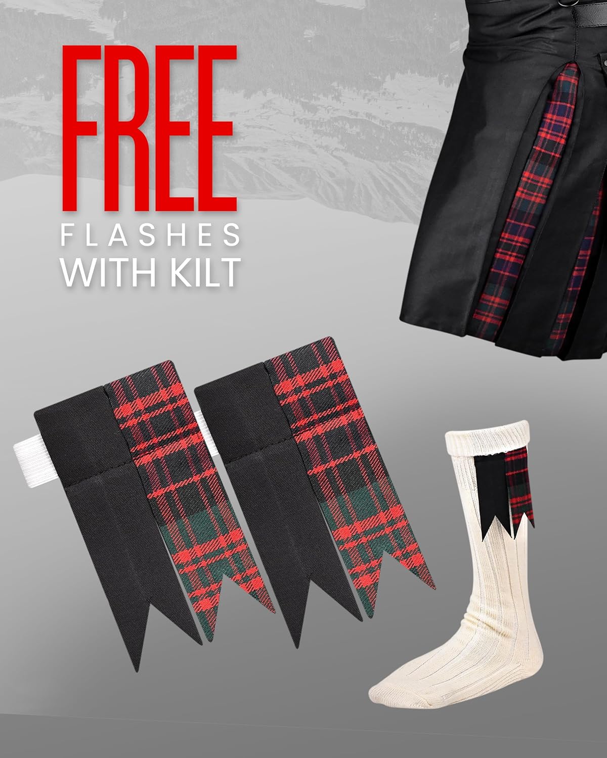Hybrid Utility Kilts for Men Scottish Traditional Kilt with Flashes - Image 3