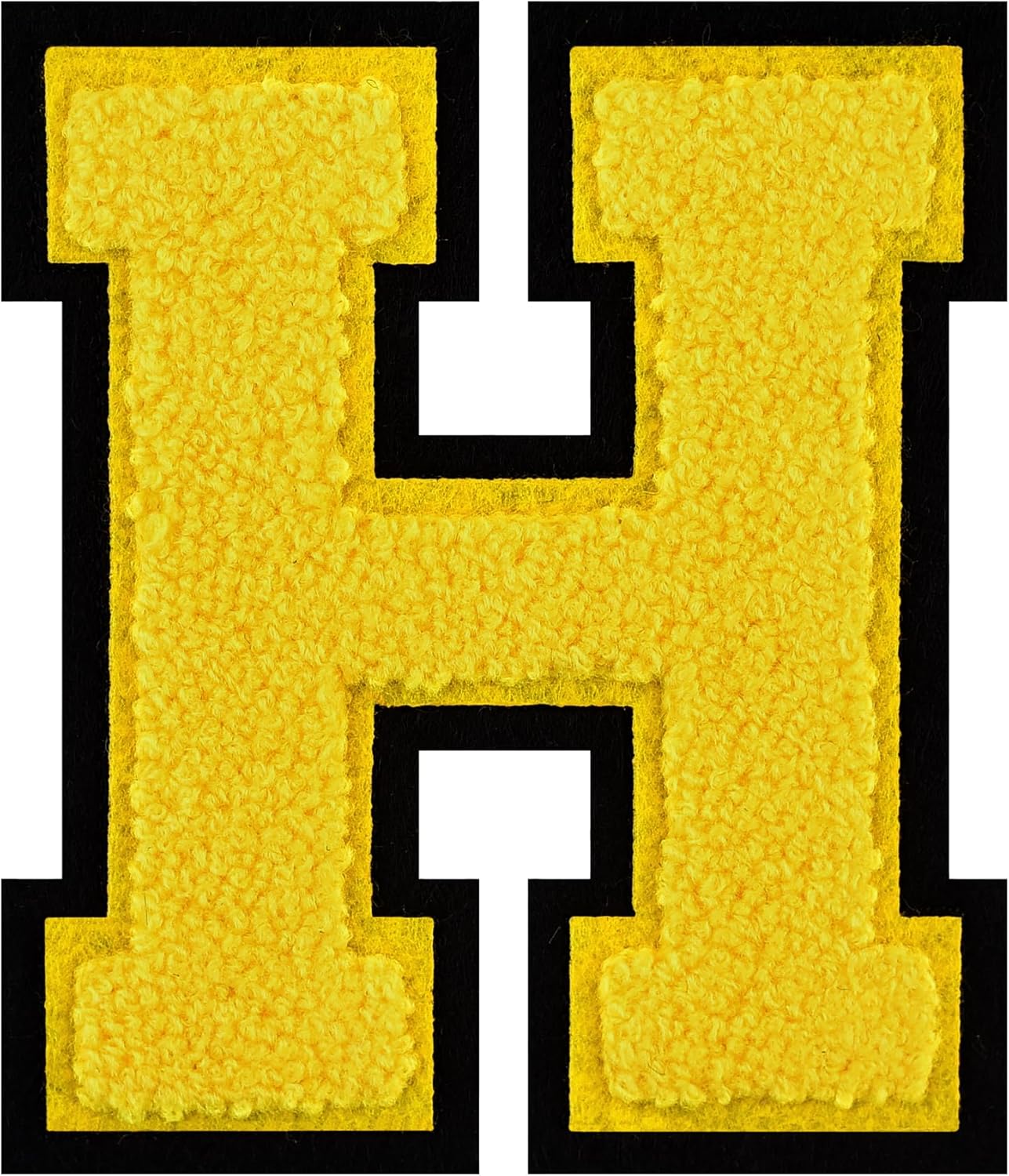 1 PC 4.5" Yellow Chenille Letter H Patch with Black Border – Iron-On Varsity Alphabet for Jackets, Backpacks, Hats, Jeans, DIY Crafts