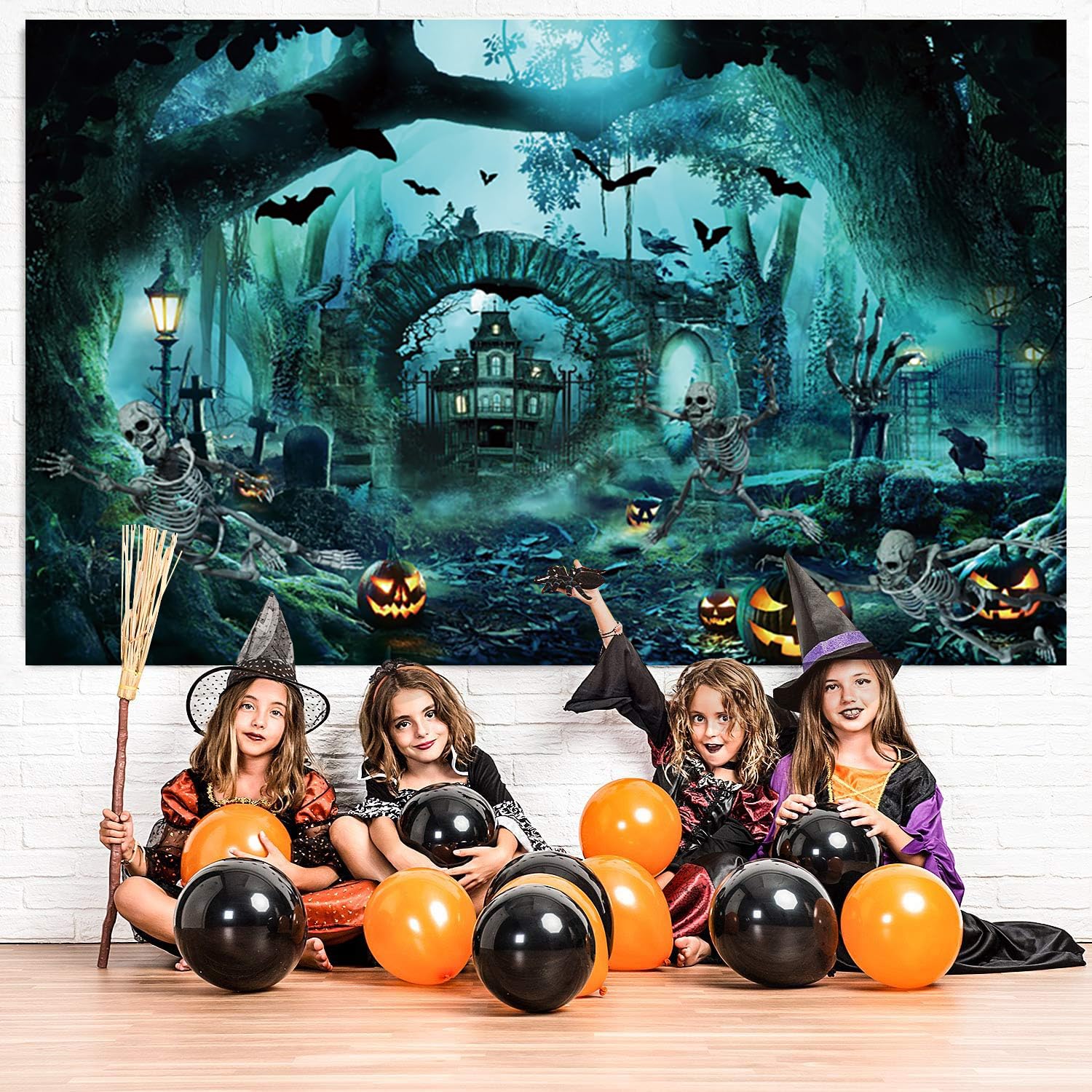 3,5x2,5m Halloween Thème Fond D'écran Horreur Cimetière