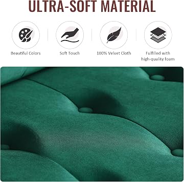 3 Seater Click Clack Sofa, Green Luxury Velvet Mid Century Modern Couches w/Square Armrest Comfy Small Sofas for Living Room, Bedroom, Apartment, Home Office