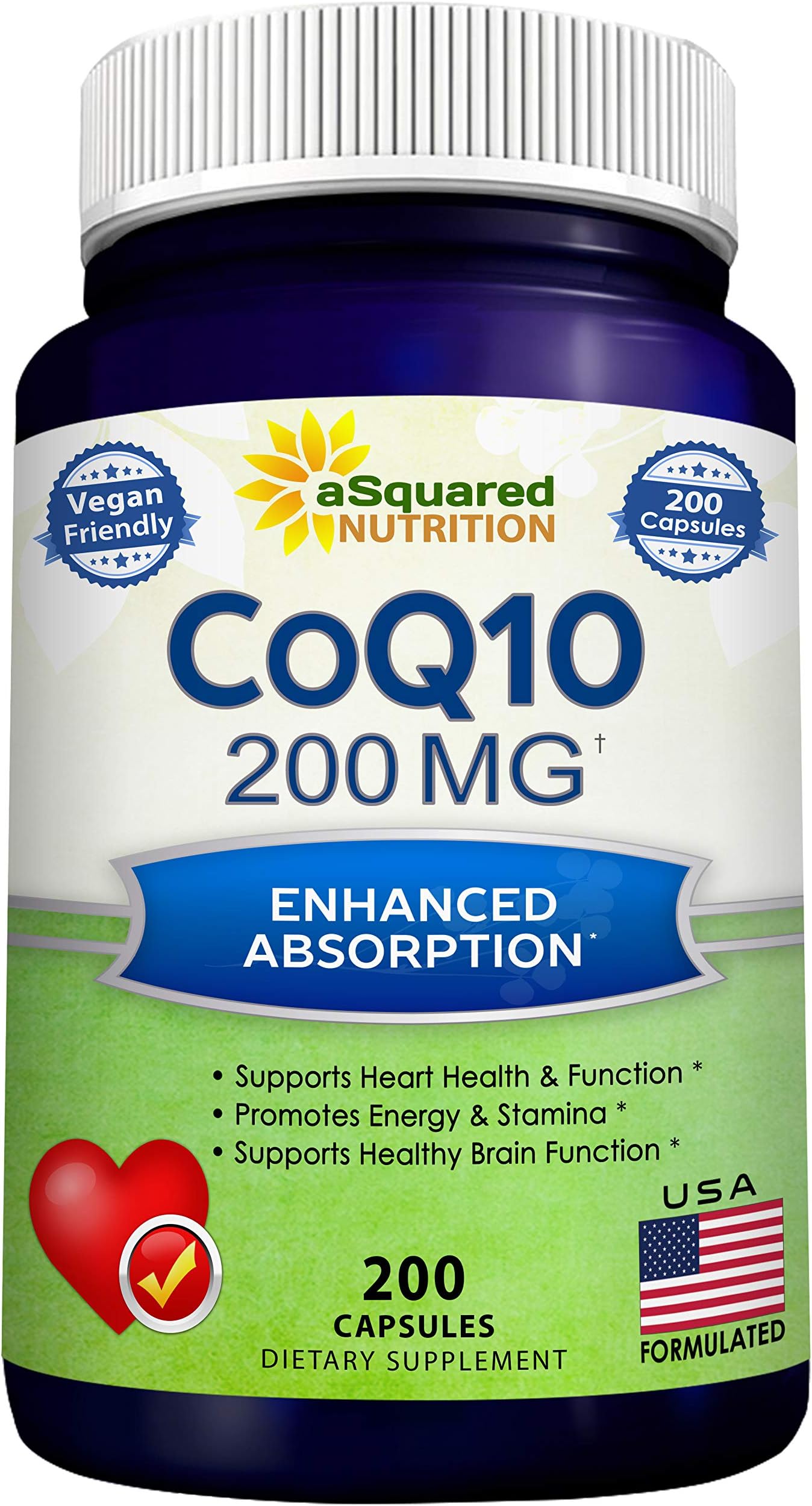 - aSquared Nutrition CoQ10 (200 Capsules and 200mg) - High Absorption Vegan CO Q-10 Powder - Enzyme Ubiquinone Supplement Pills, Extra Antioxidant Coenzyme Q10 Vitamin, Coq 10 Alernative to Softgels