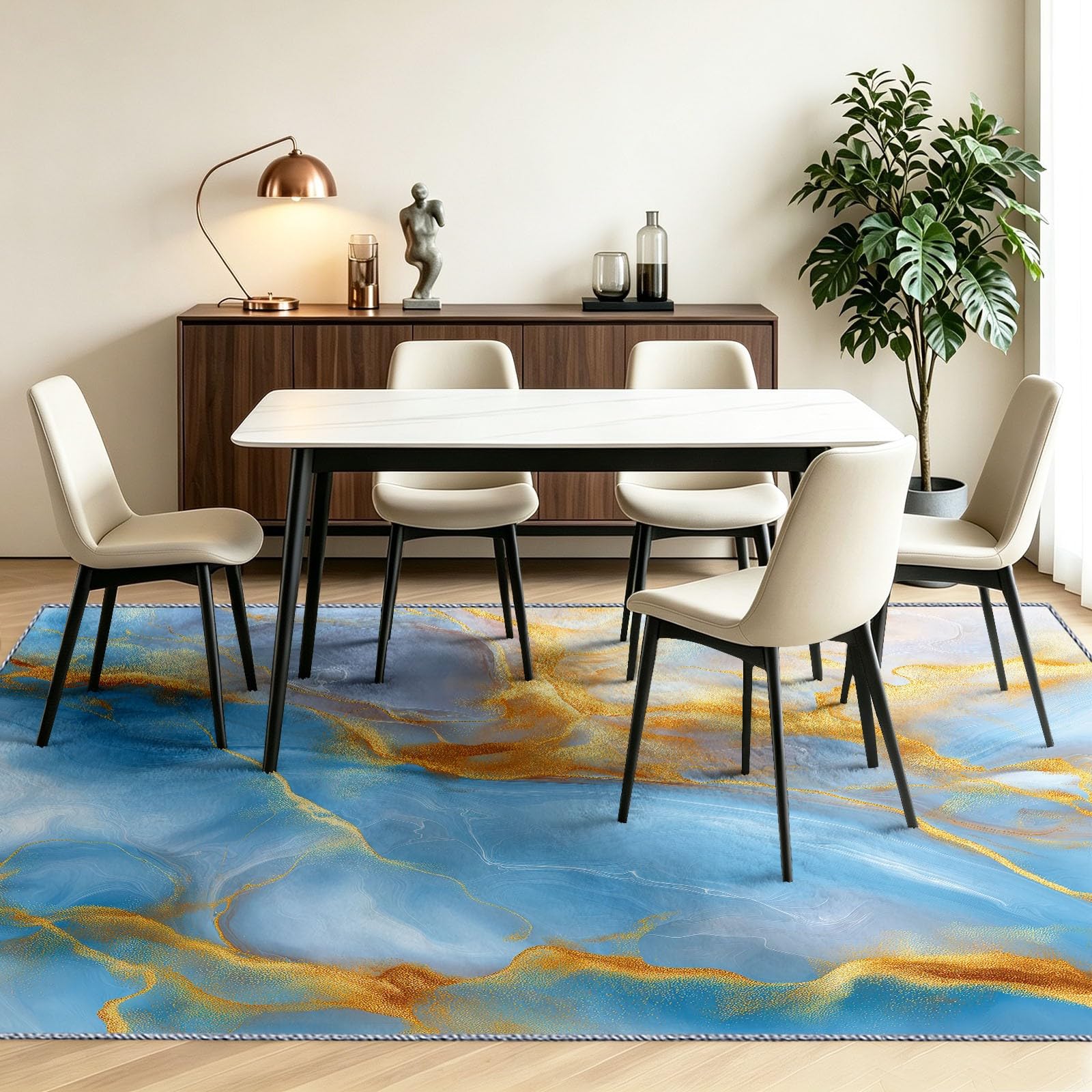 Tappeto moderno di lusso per soggiorno, 80 x 150 cm, motivo marmo, lamina dorata, lavabile in lavatrice, in flanella resistente, morbido, antiscivolo, per camera da letto, sala da pranzo, casa e