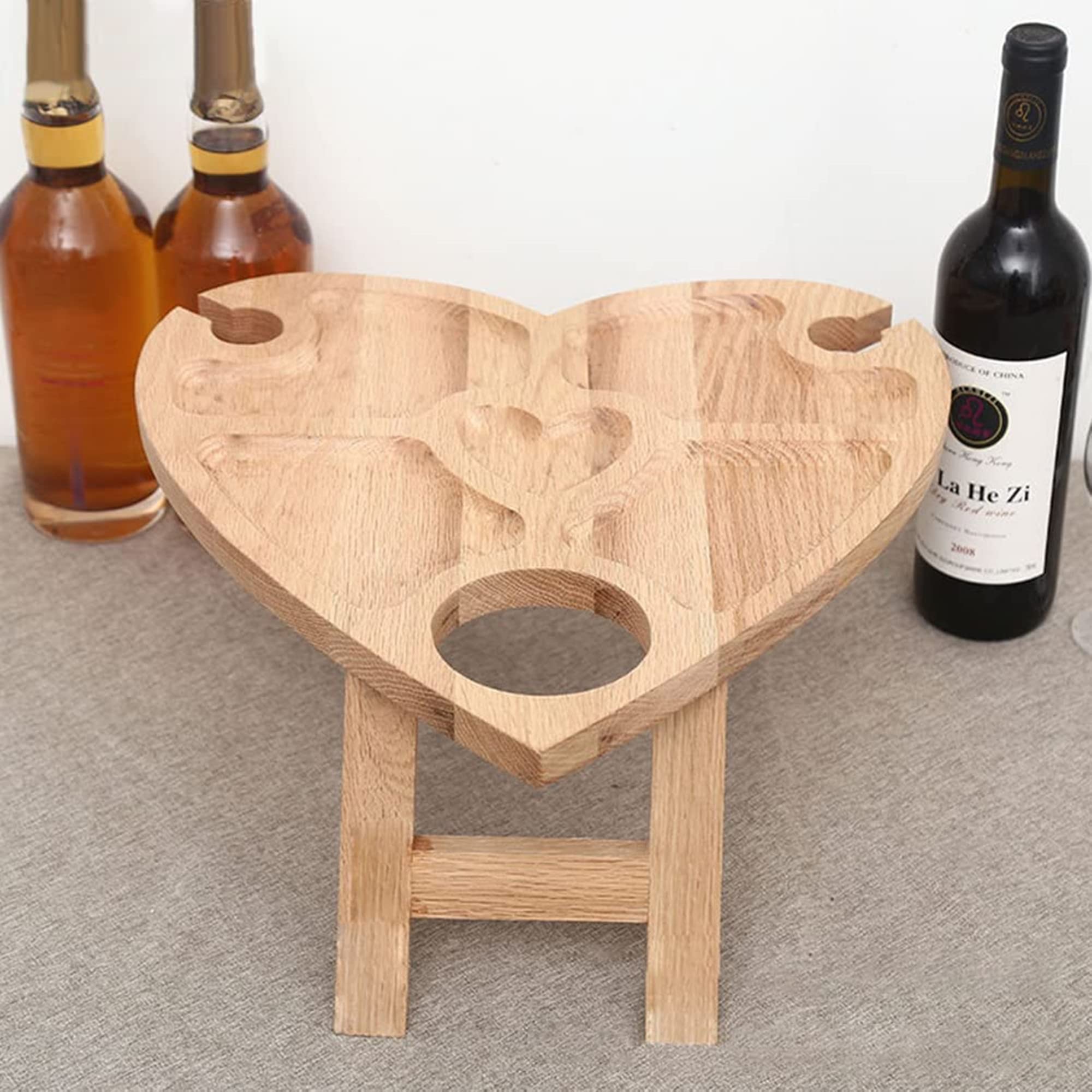 GWMWON Tragbarer Weintisch für den Außenbereich, 5 Fächer, Snack-Obst-Serviertablett, Holz-Weinregal-Organizer, 2 Weinglashalter, 1 Weinflaschenhalter, für Reisen, Camping