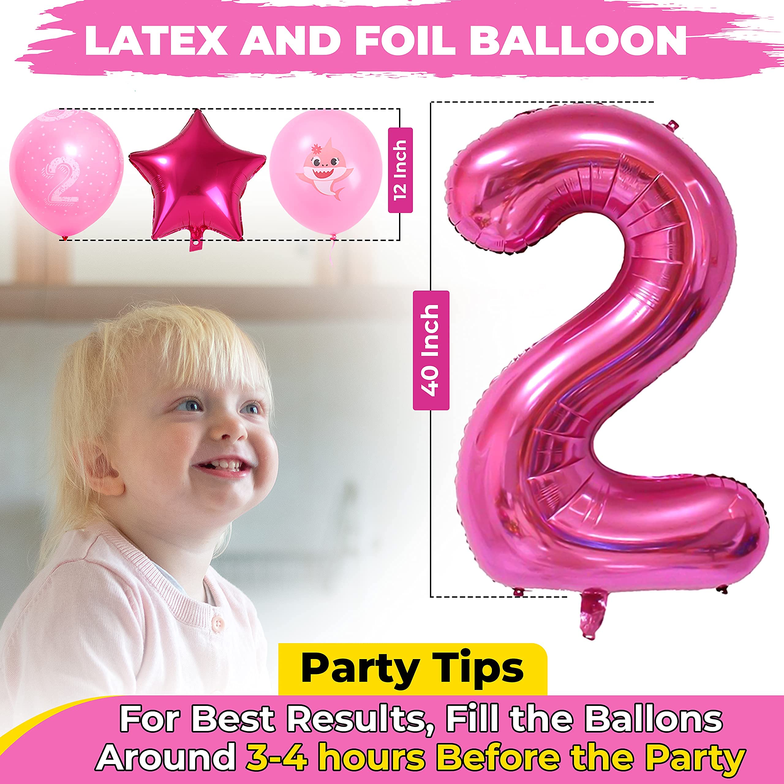 Buy Empire Party Supply Pink Baby Shark 2nd Birthday Decorations for