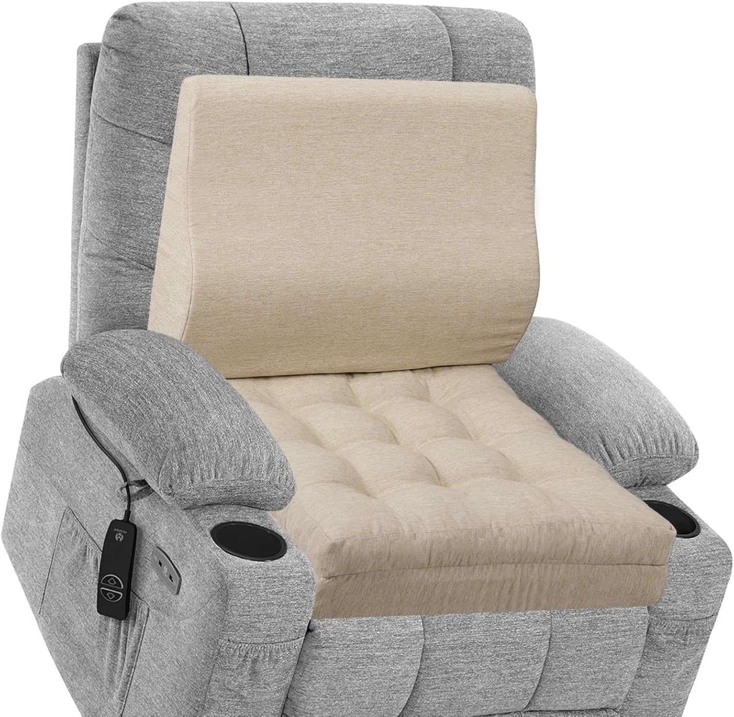 baibu Memory Foam Recliner Cushions with Lumbar Support Pillow Set for Elderly, 20x20x5 Inch Dual-Layer Design Non-Slip Recliner Seat Cushion & Back Support Pillow for Reduce Hip & Lumbar Pain, Beige