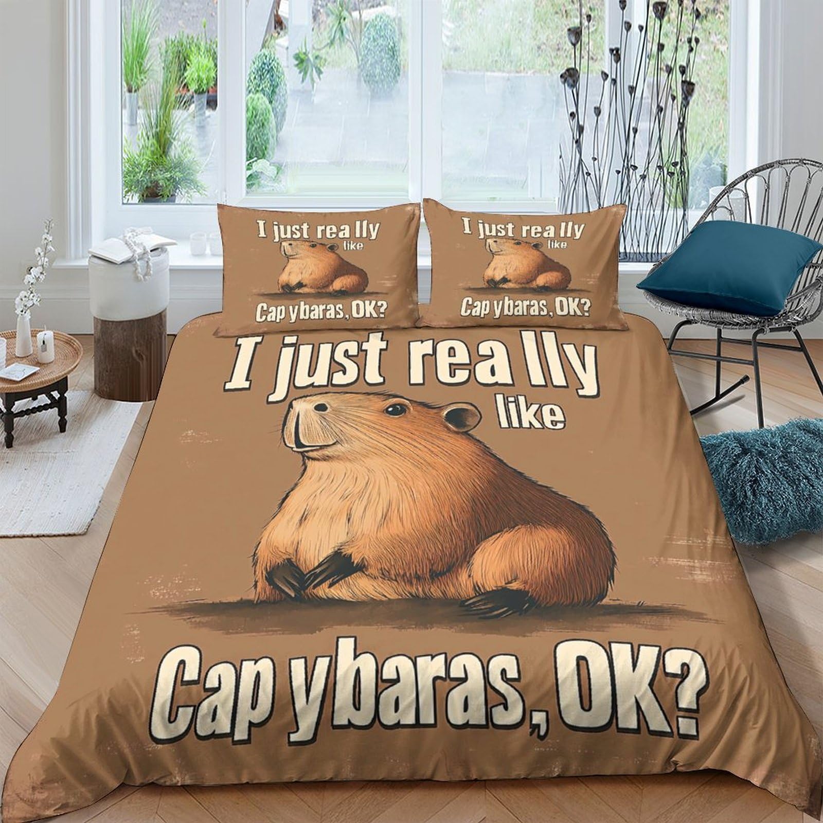 Ctjqhvkz Style-9 3D Printed Capybara Cartoon Fitted Sheet Microfiber Soft Brown Animal Pattern Mattress Cover Bedroom Dorm Decor Single（135X200cm）