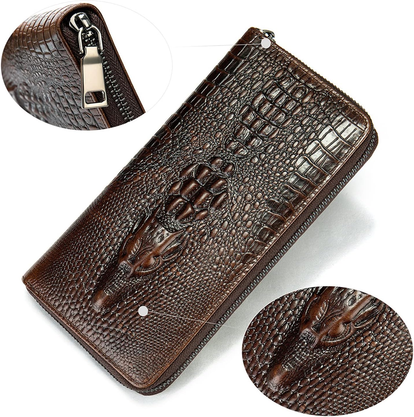 Hebetag Leather Long Wallet Clutch Purse for Men Phone Organizer Holder Wrist Bag Coin Money Card Case Checkbook Vintage Pocket Wallets (Black) - Image 6