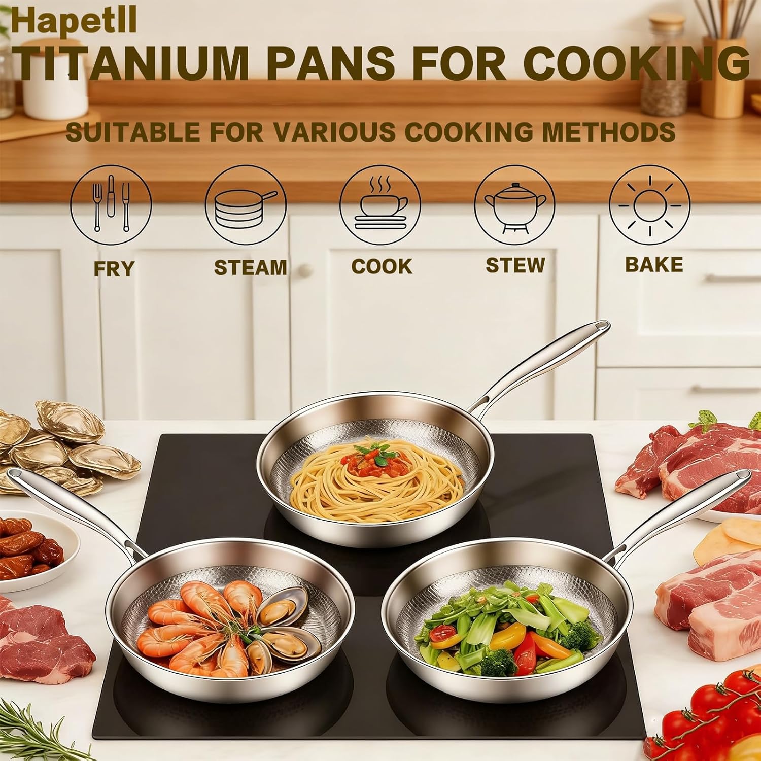 Titanium Pans for Cooking, 10/12Inch No Coating Non-stick Titanium Cookware, Best Pans for Cooking - Free of PFAS/PFOA/PTFE, Induction & Oven-Safe, Dishwasher Safe (12in)