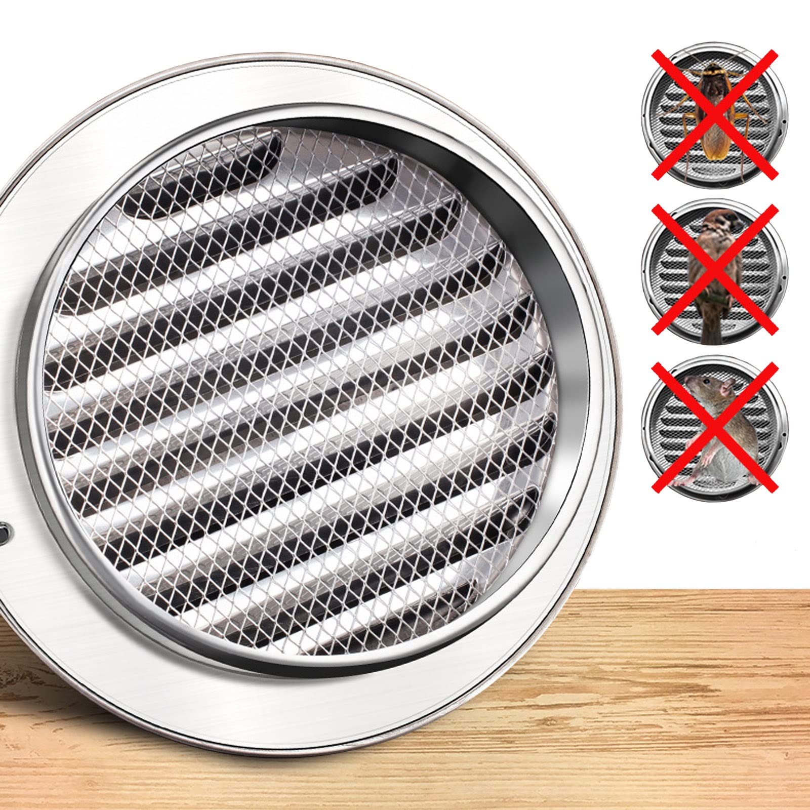 Grille D'Aération Murale Rond Sortie D'aération en Acier Inoxydable Diamètre D'installation De 60mm À 300mm Grille De Ventilation pour Cuisine avec Moustiquaire Résistant Aux Intempéries